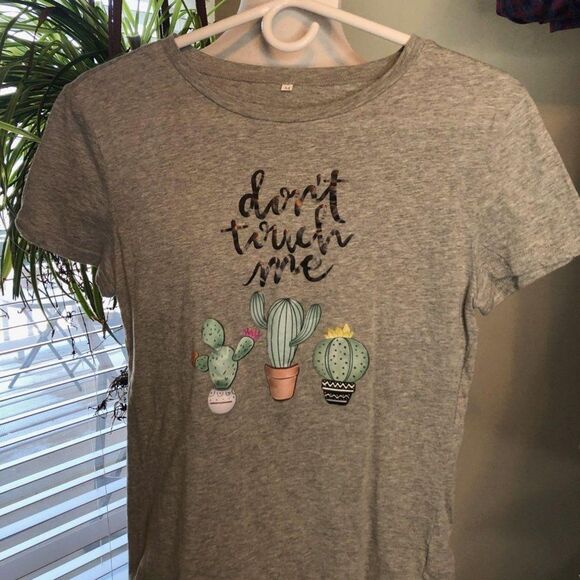 Gray Cactus Graphic T Shirt Dont Touch Me Novelty Tee S/M - Picture 6 of 6